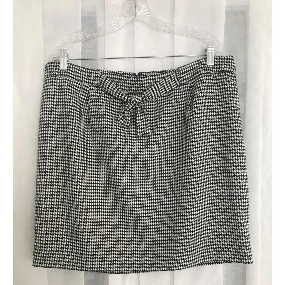 LOFT Houndstooth Tie Waist Mini Skirt Black White‎ Plus Size 16